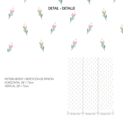 Papel Pintado Tulipanes Acuarela Rosa y Verde