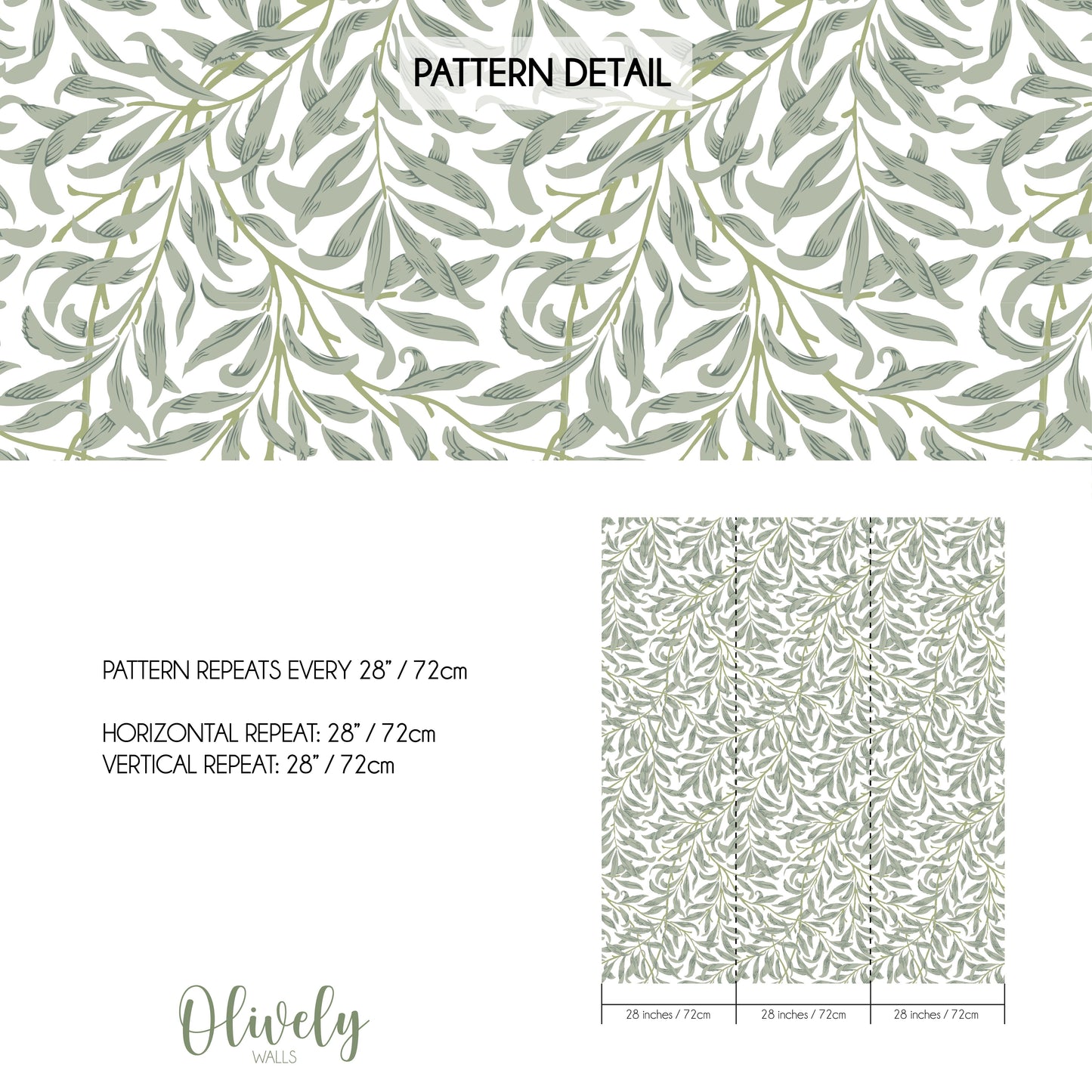 Papel pintado estilo William Morris en verde salvia