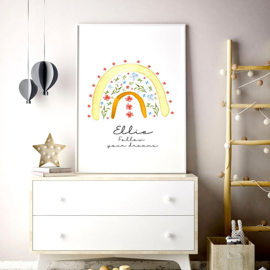 Rainbow nursery decor | Personalized wall art prints