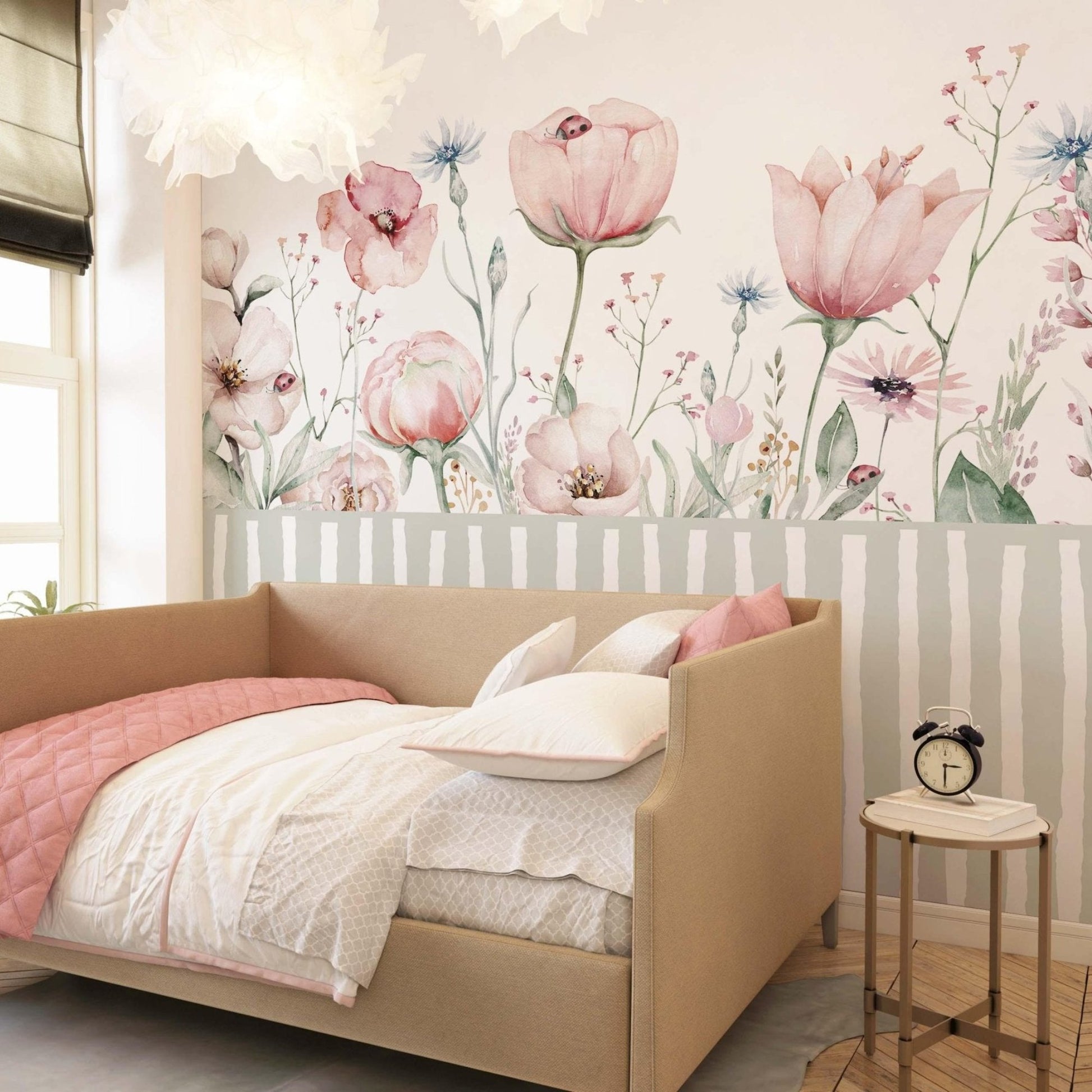 cat-661212758344 pink tulip wallpaper mural in a girls bedroom