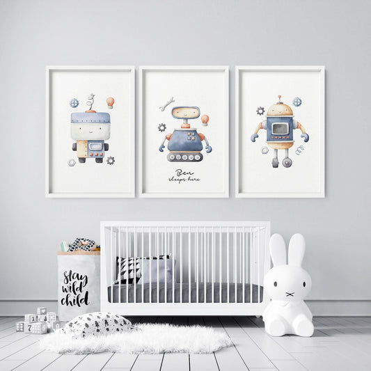 Nursery hanging decor | set of 3 Robots wall art prints