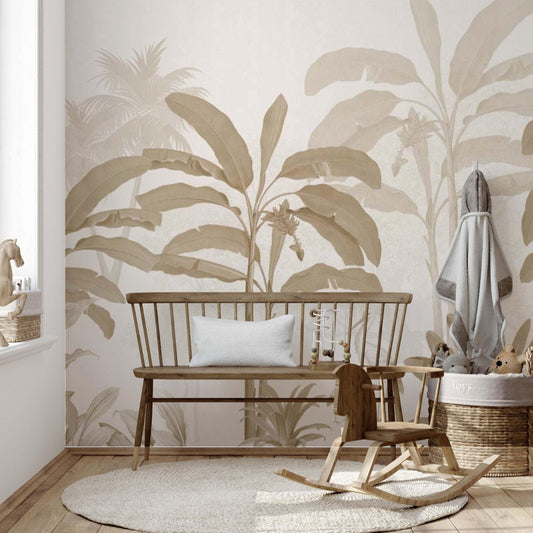 terracotta tropical wallpaper mural in nursery bedroom