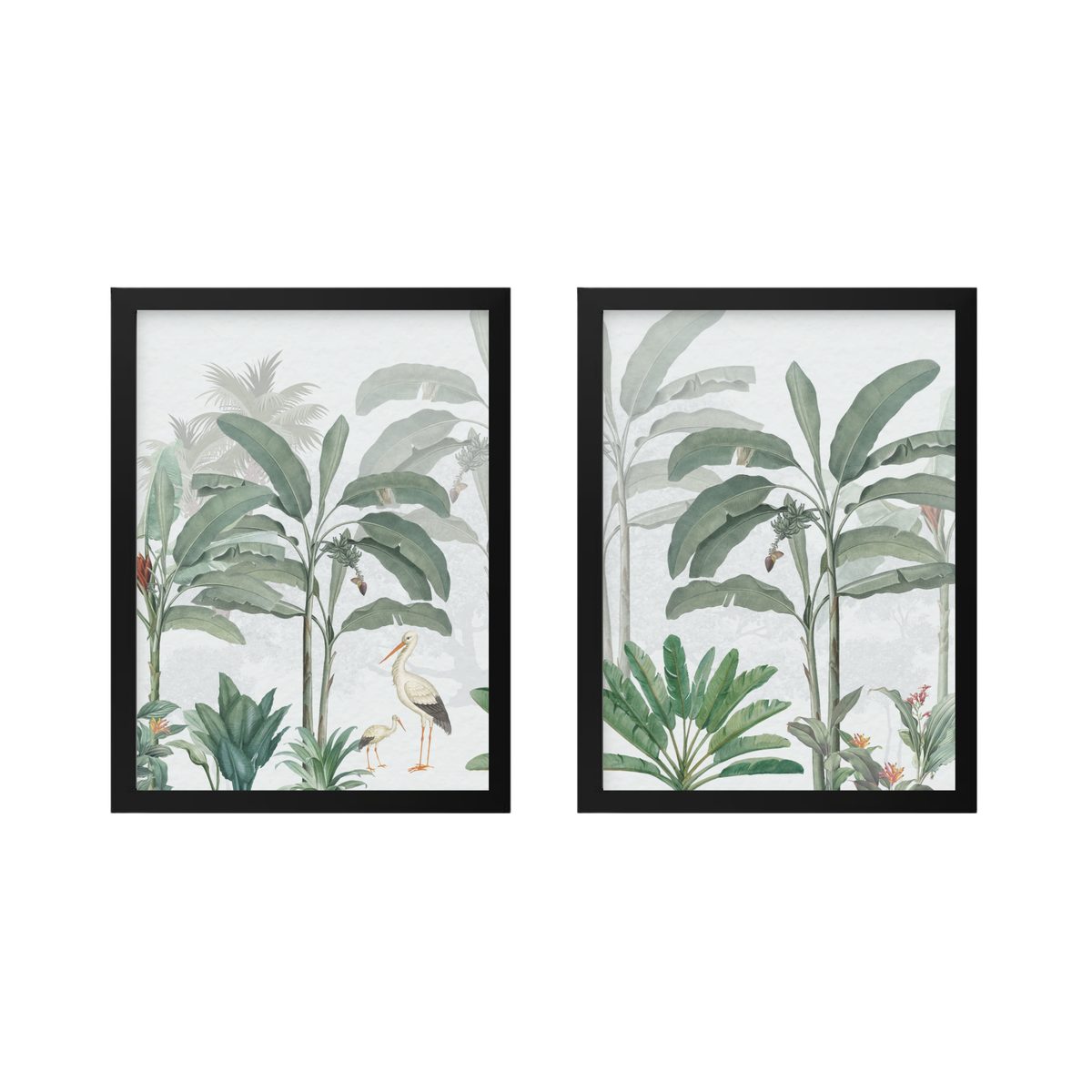 tropical-jungle-stork-print-set-of-2-black frame