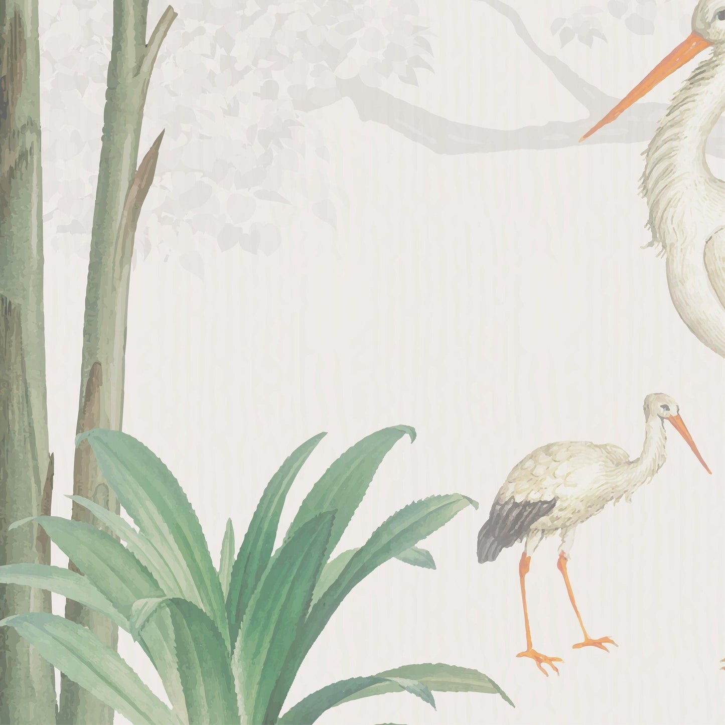 tropical trees and stork detail