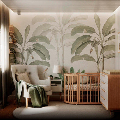 Mixed tropical banana trees in a nursery room
