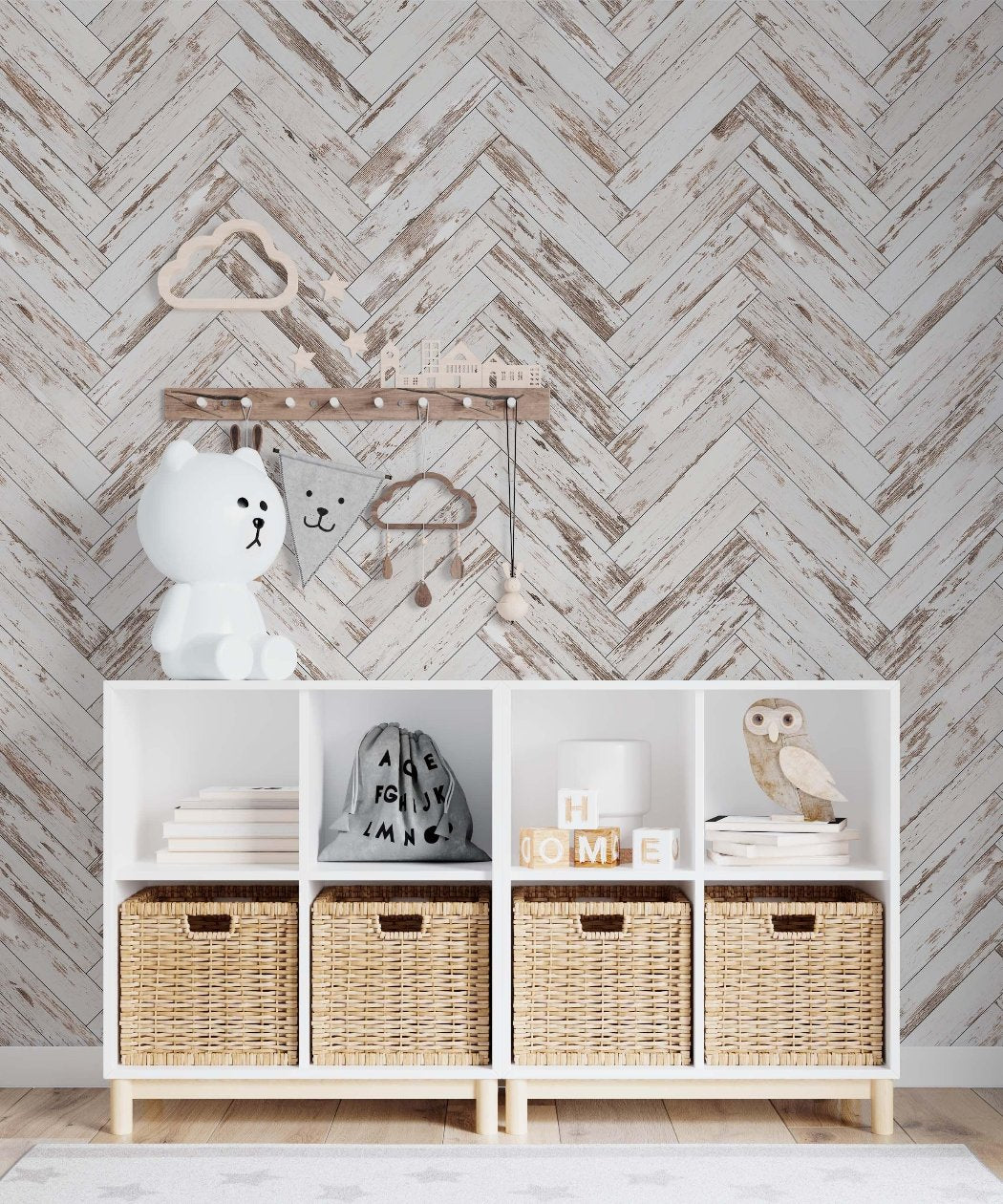 Wood finish wallpaper for a rustic feeling