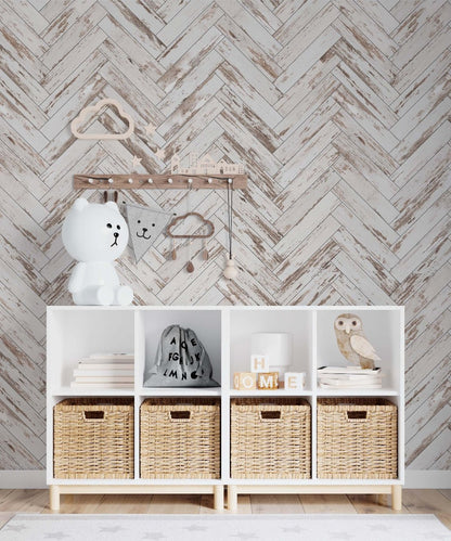 Wood finish wallpaper for a rustic feeling